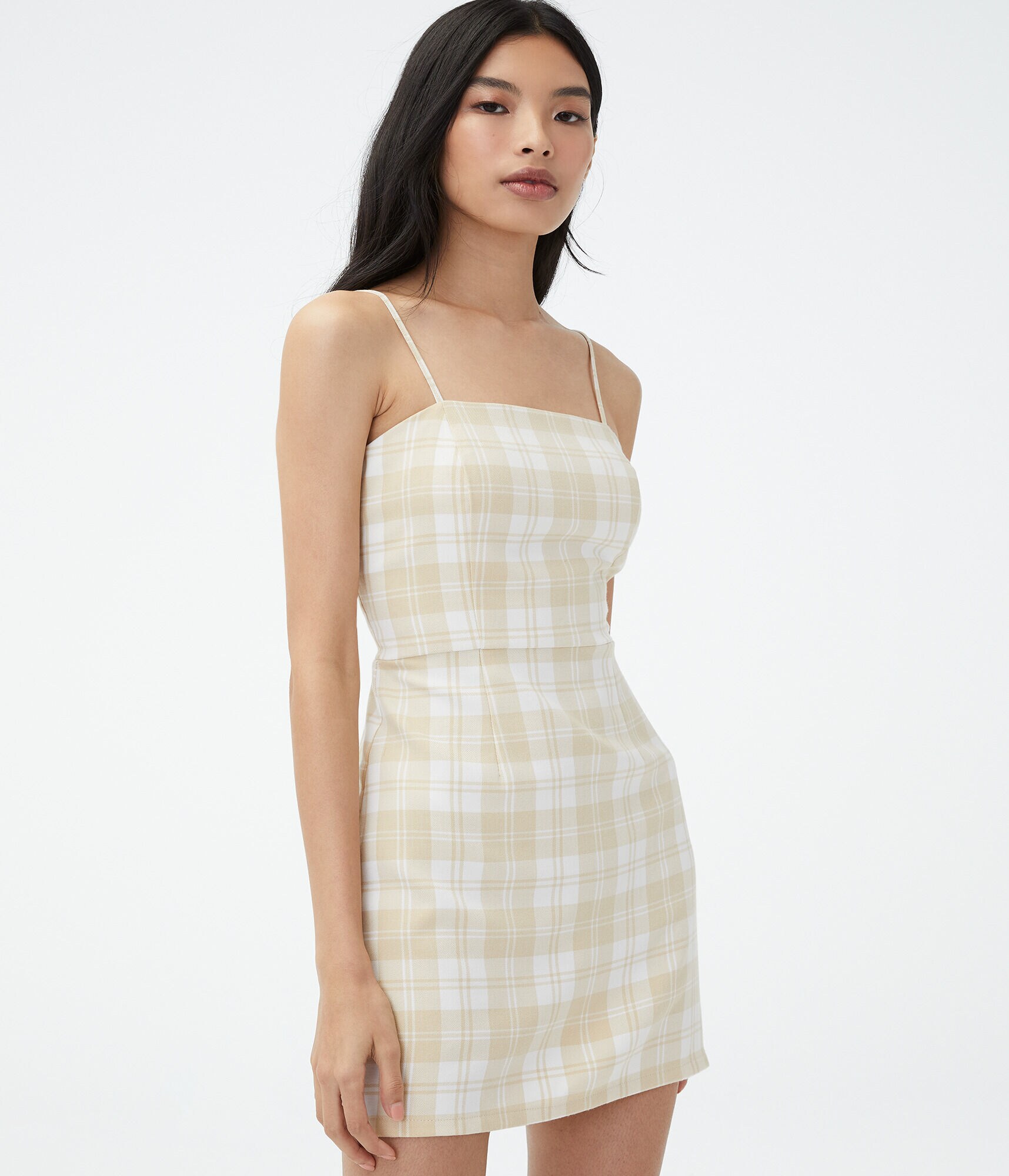 Plaid Square-Neck Mini Dress