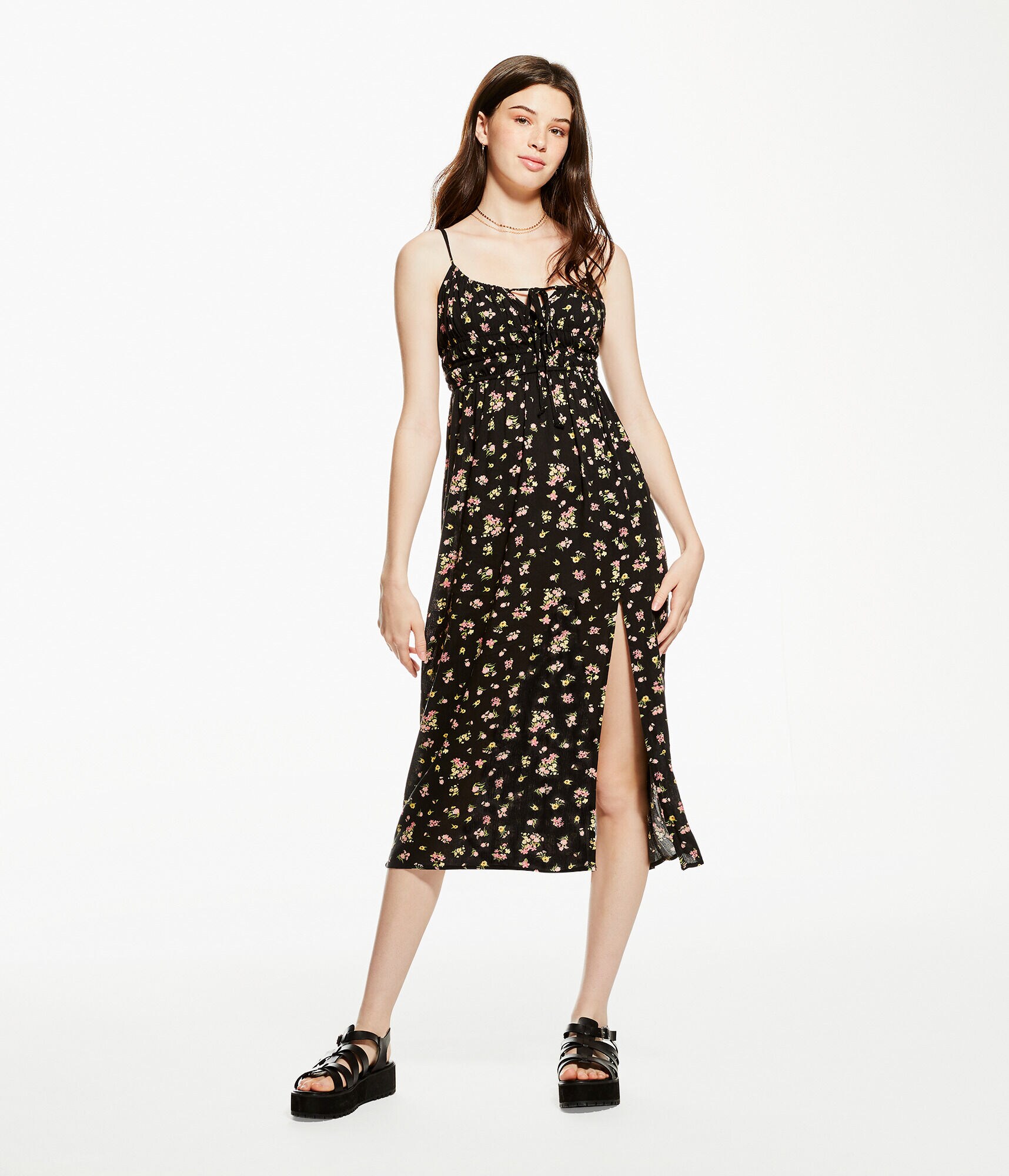 Floral Notch-Neck Midi Dress
