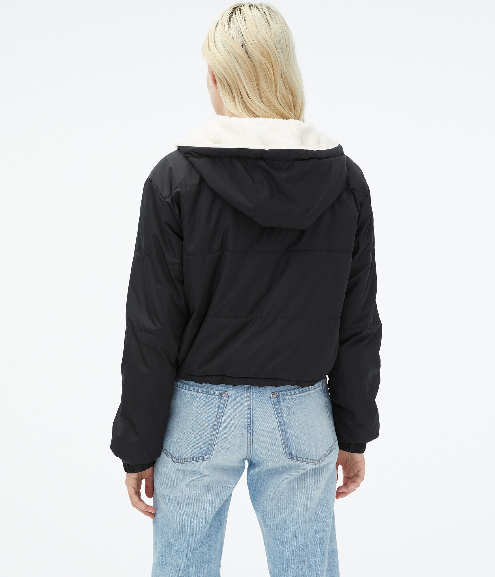 Quilted Sherpa-Lined Hooded Jacket