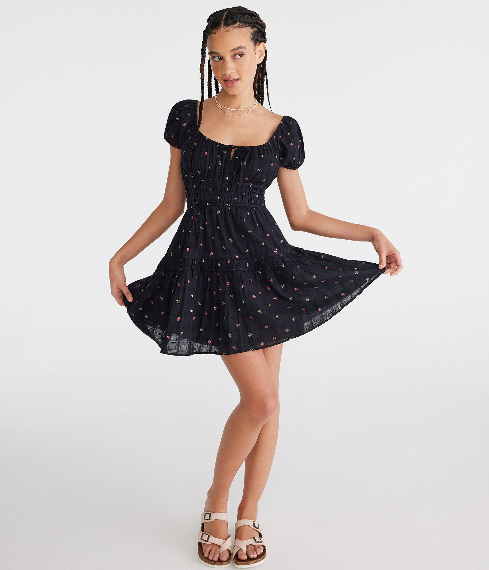 Floral Scoop-Neck Ruffled Fit & Flare Dress
