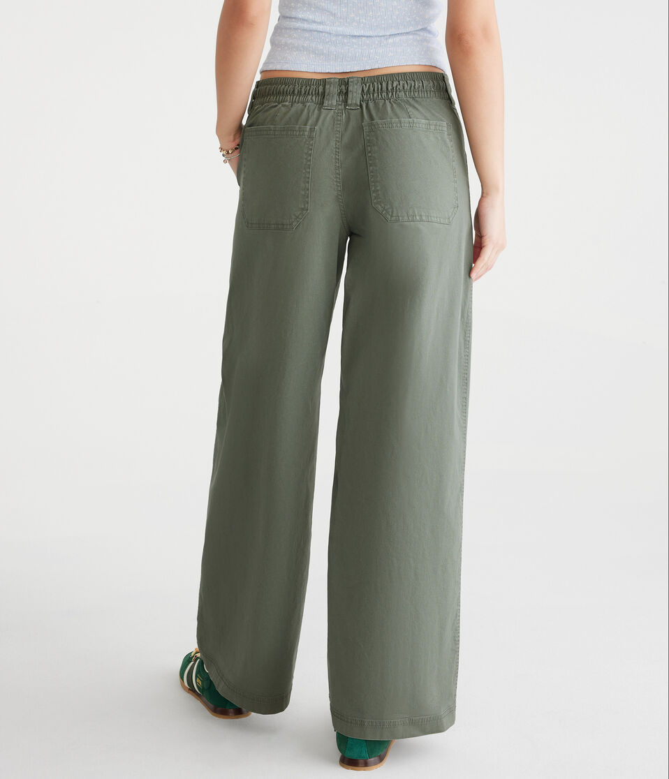 Low-Rise Twill Wide Leg Pants