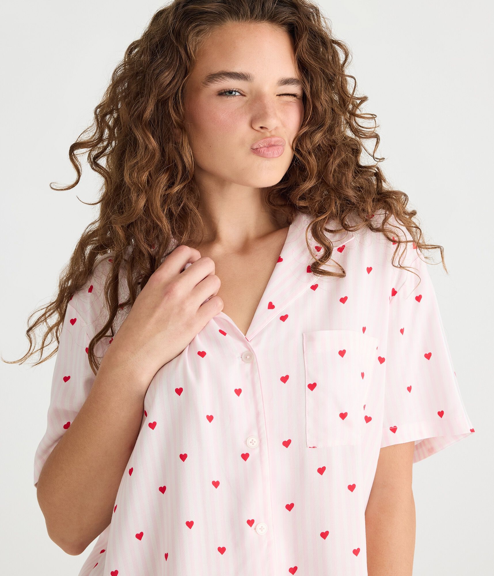 Short Sleeve Heart Stripe Sleep Shirt