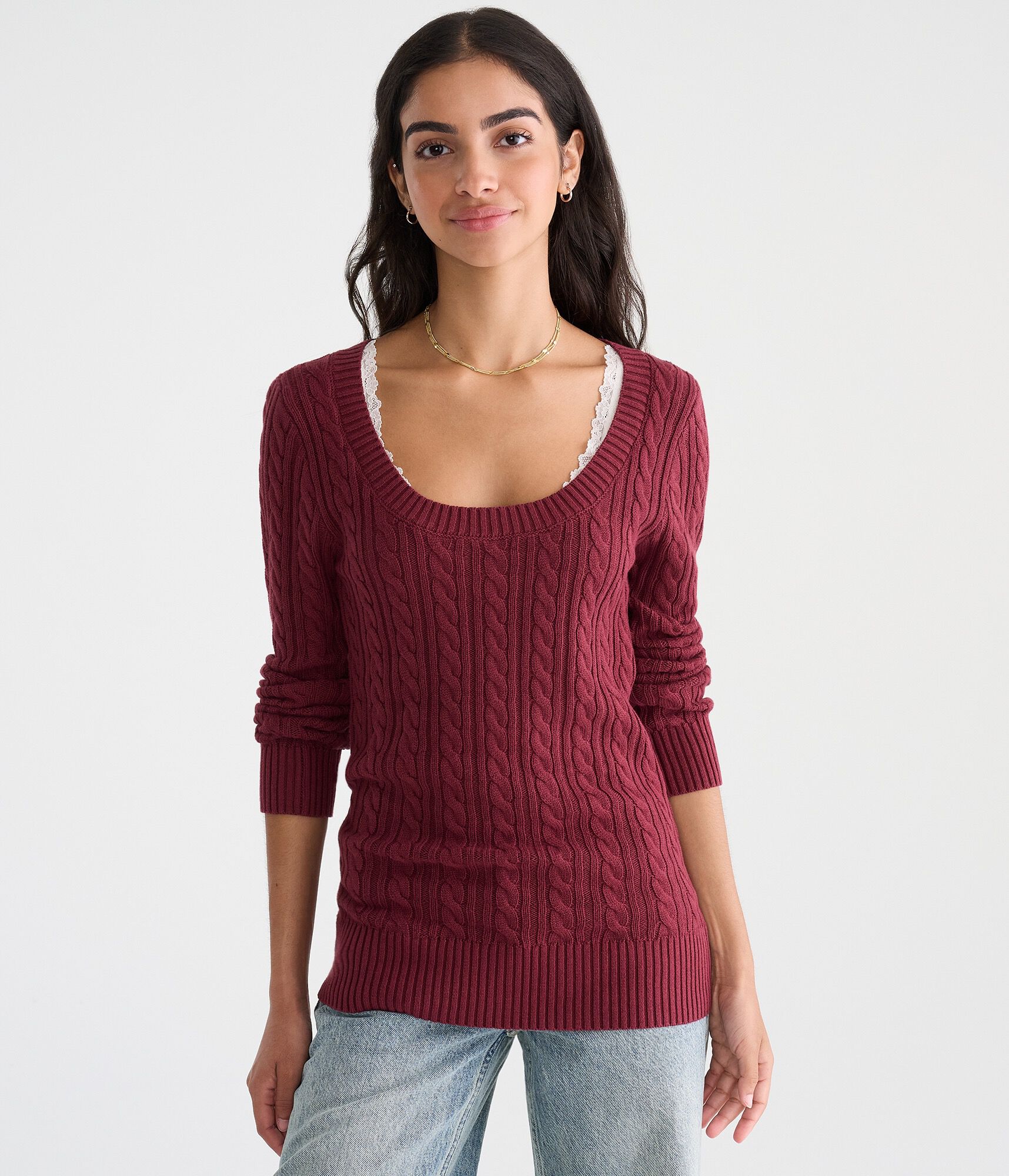 Cable Scoop-Neck Sweater