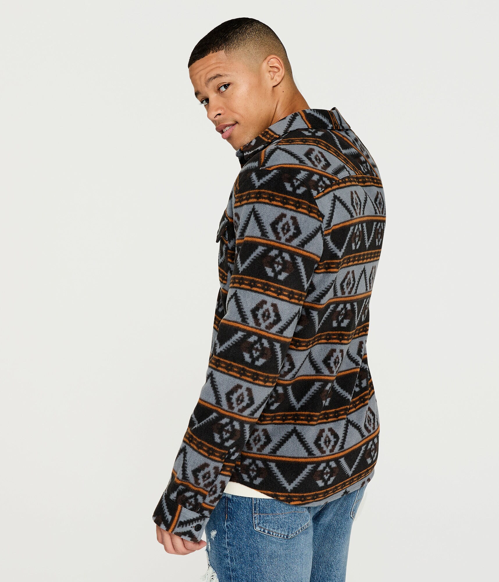 Geometric Microfleece Shacket