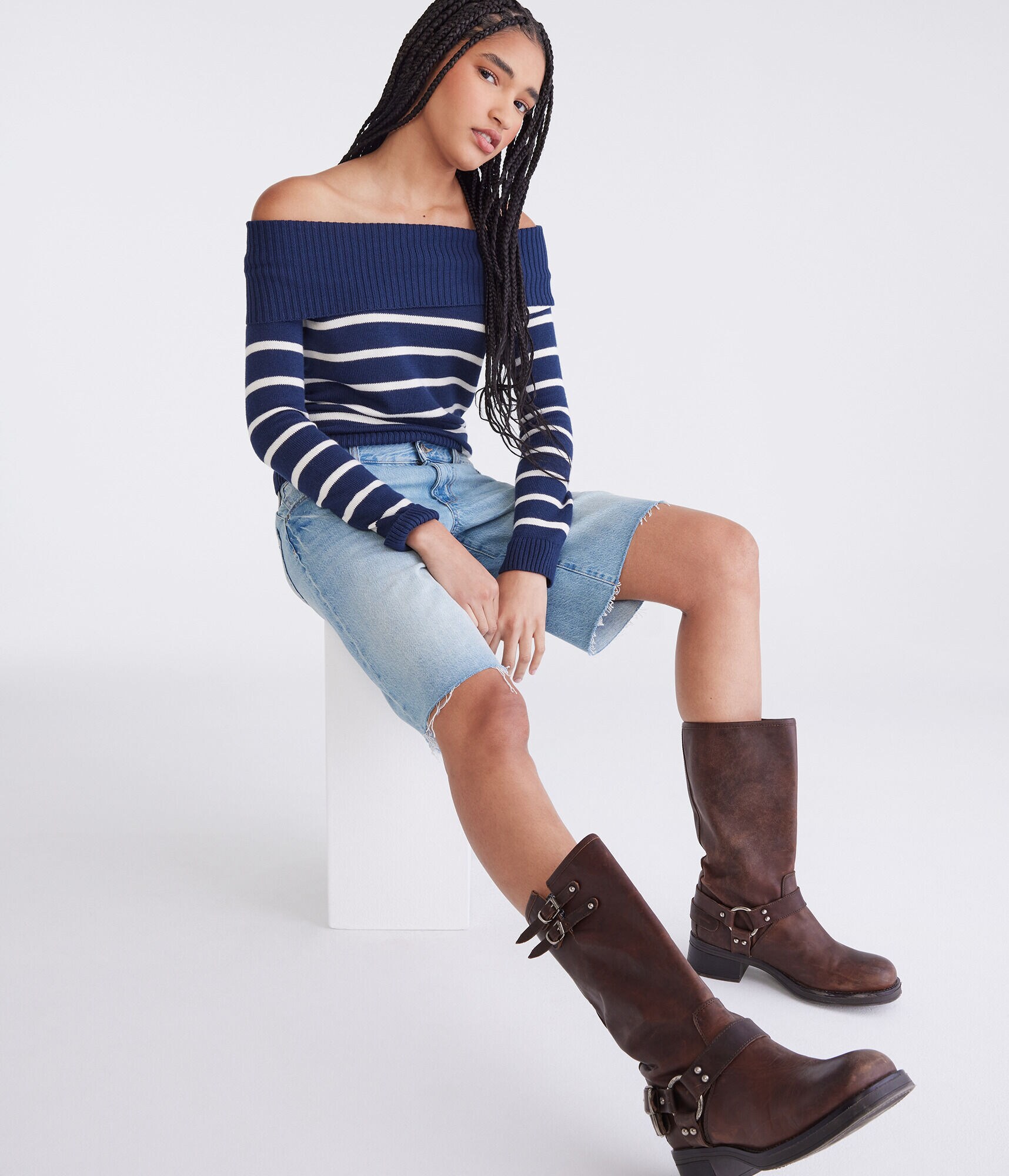 Striped Off-The-Shoulder Sweater