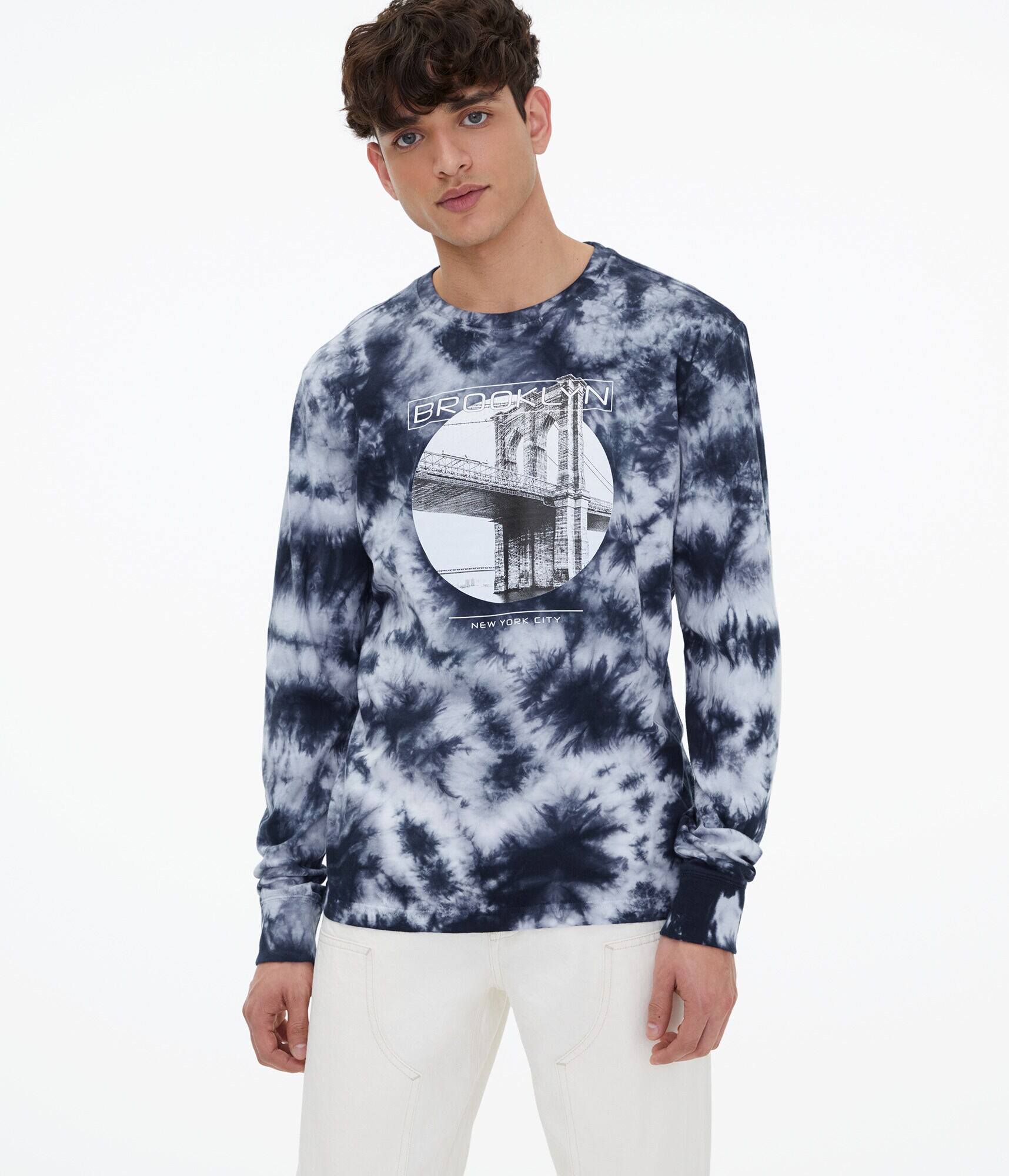 Long Sleeve Brooklyn Bridge Tie-Dye Graphic Tee