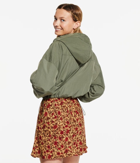 Solid Cropped Hooded Windbreaker Jacket