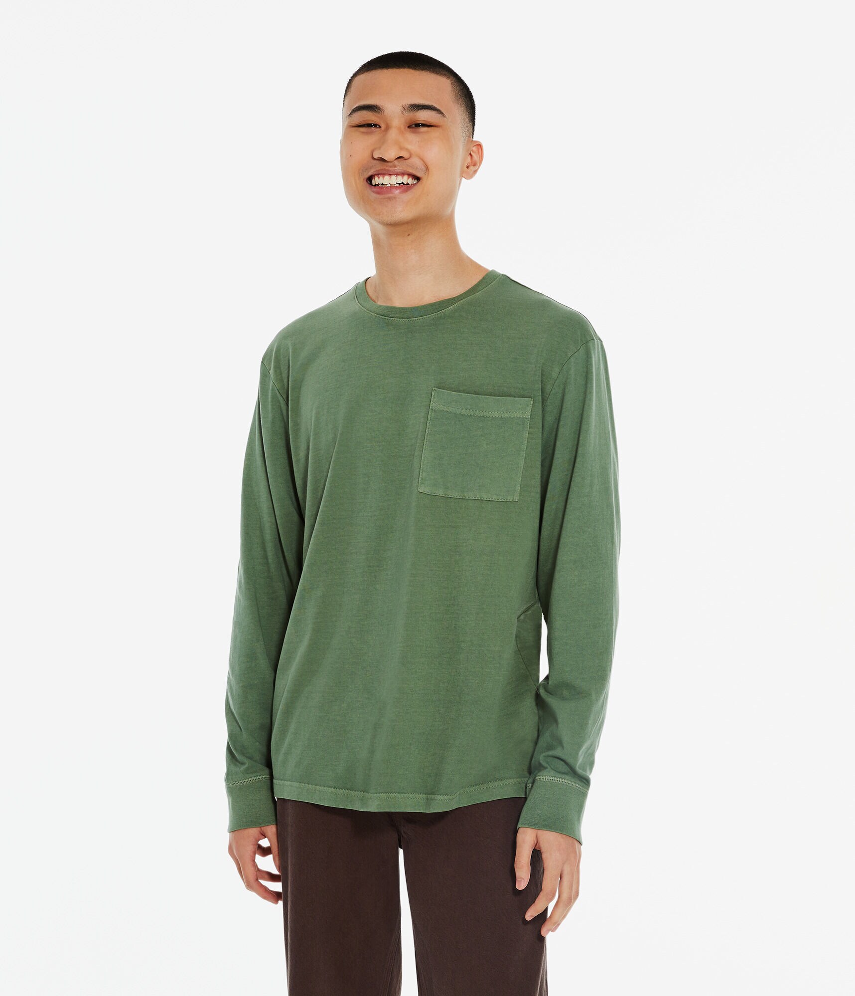 Long Sleeve Washed Pocket Crew Tee