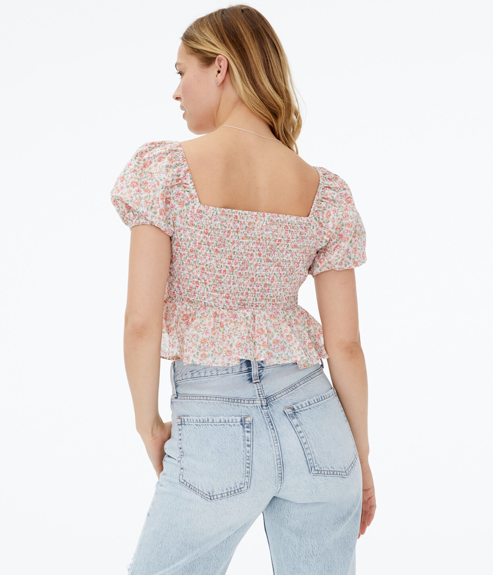 Floral Puff Sleeve Crop Top