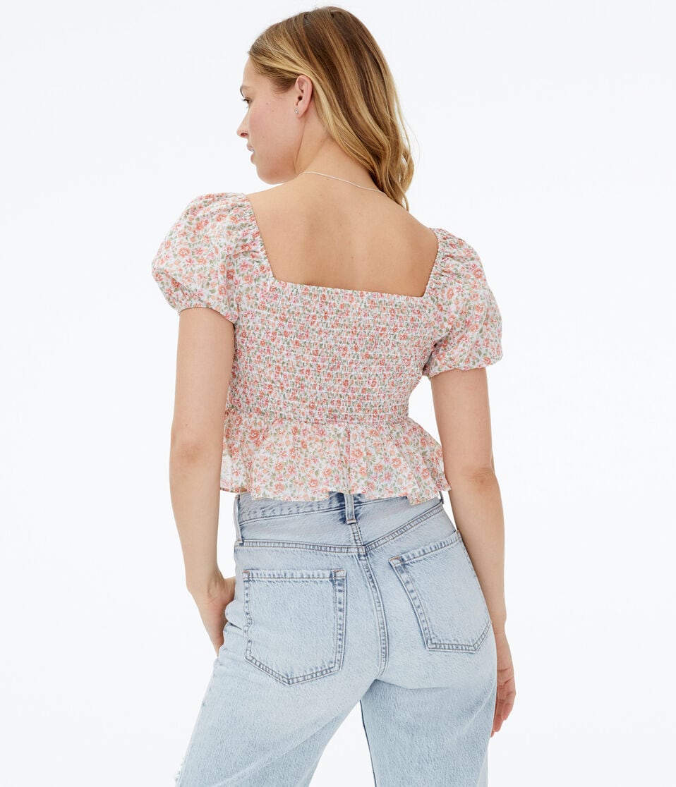 Floral Puff Sleeve Crop Top