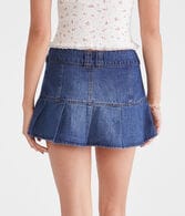 Low-Rise Pleated Denim Mini Skort
