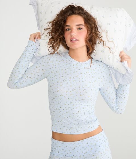 Long Sleeve Floral Ribbed Sleep Top Long Sleeve Floral Ribbed Sleep Top