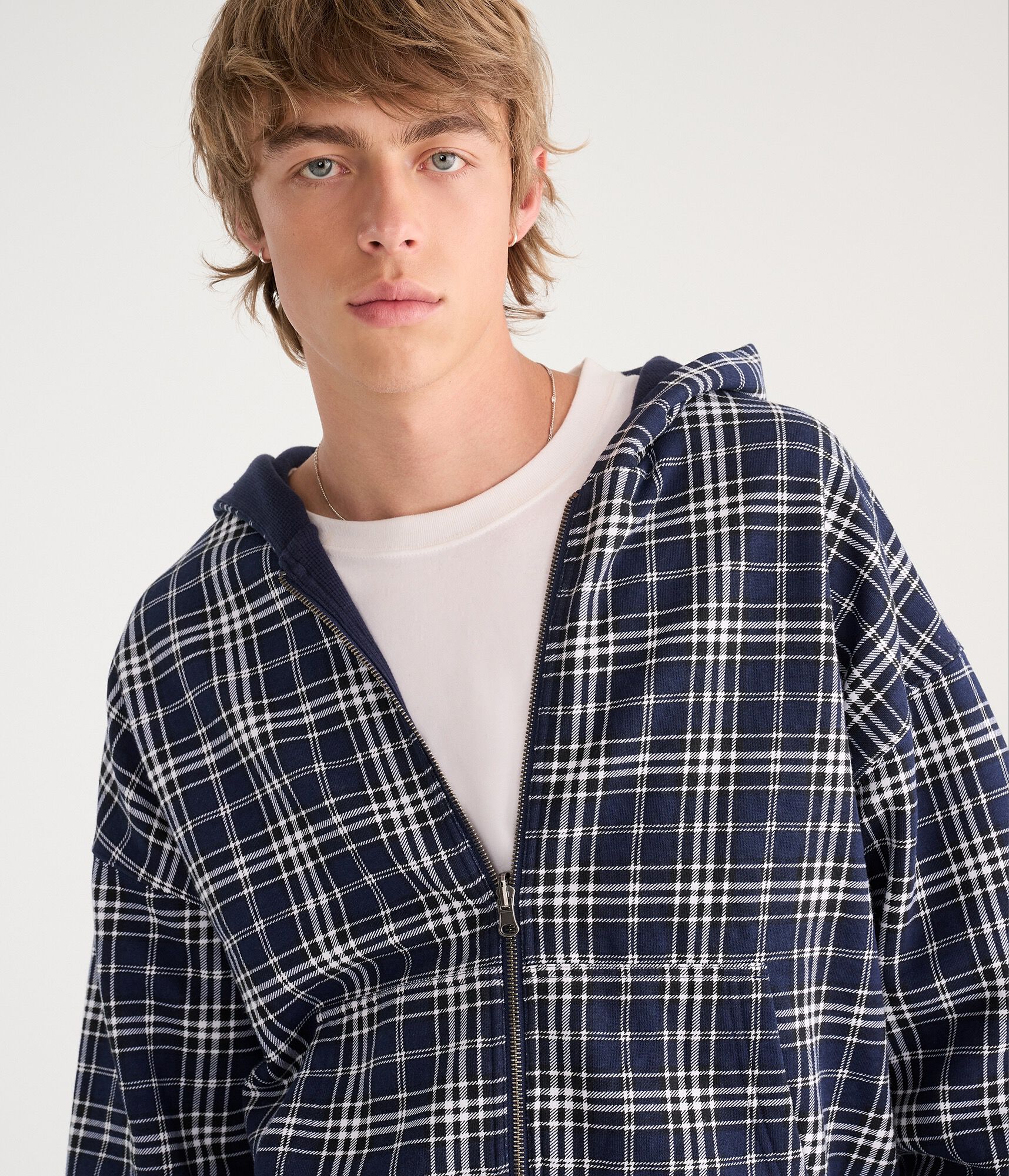 Cloud Soft Plaid Reversible Boxy Full-Zip Hoodie