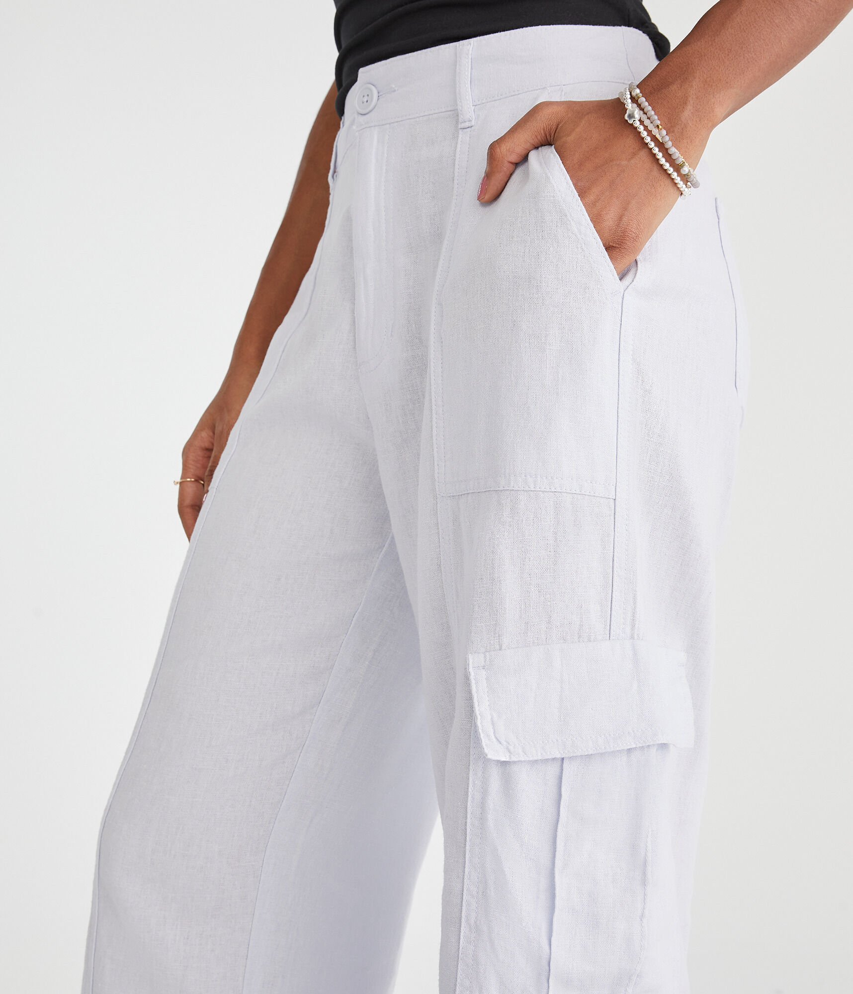 Linen Wide Leg Cargo Pants
