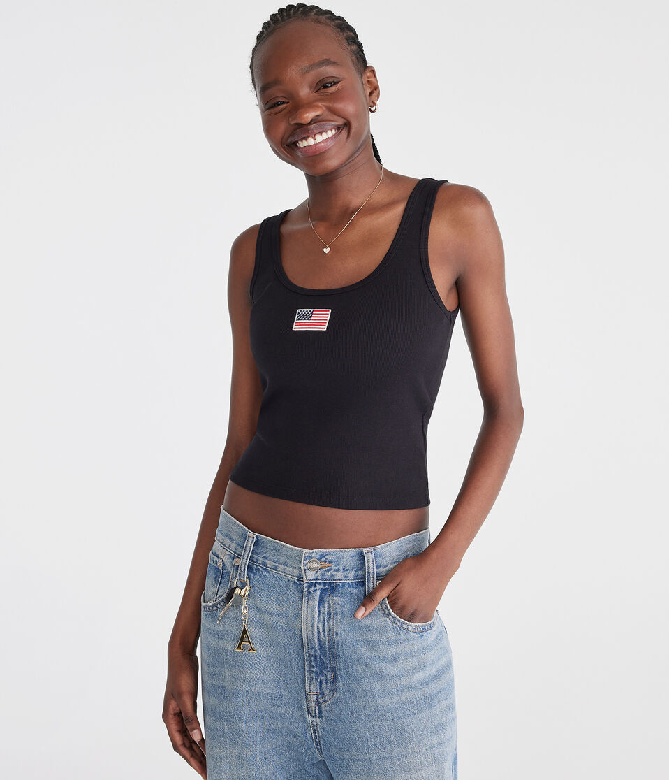 Seriously Soft American Flag Cropped Scoop-Neck Tank