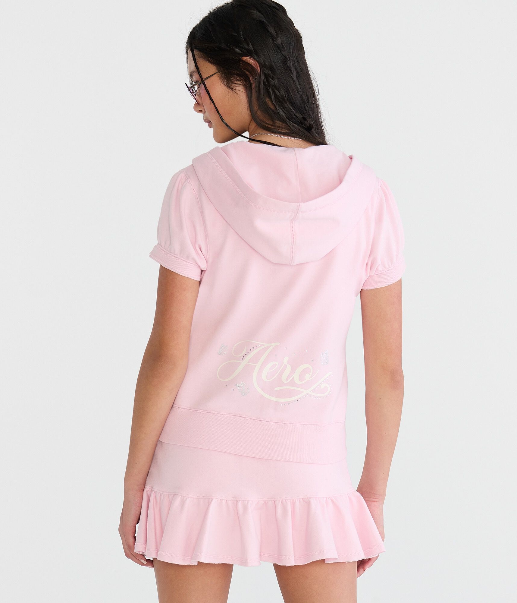 Short Sleeve Aero Butterfly Y2K Full-Zip Hoodie