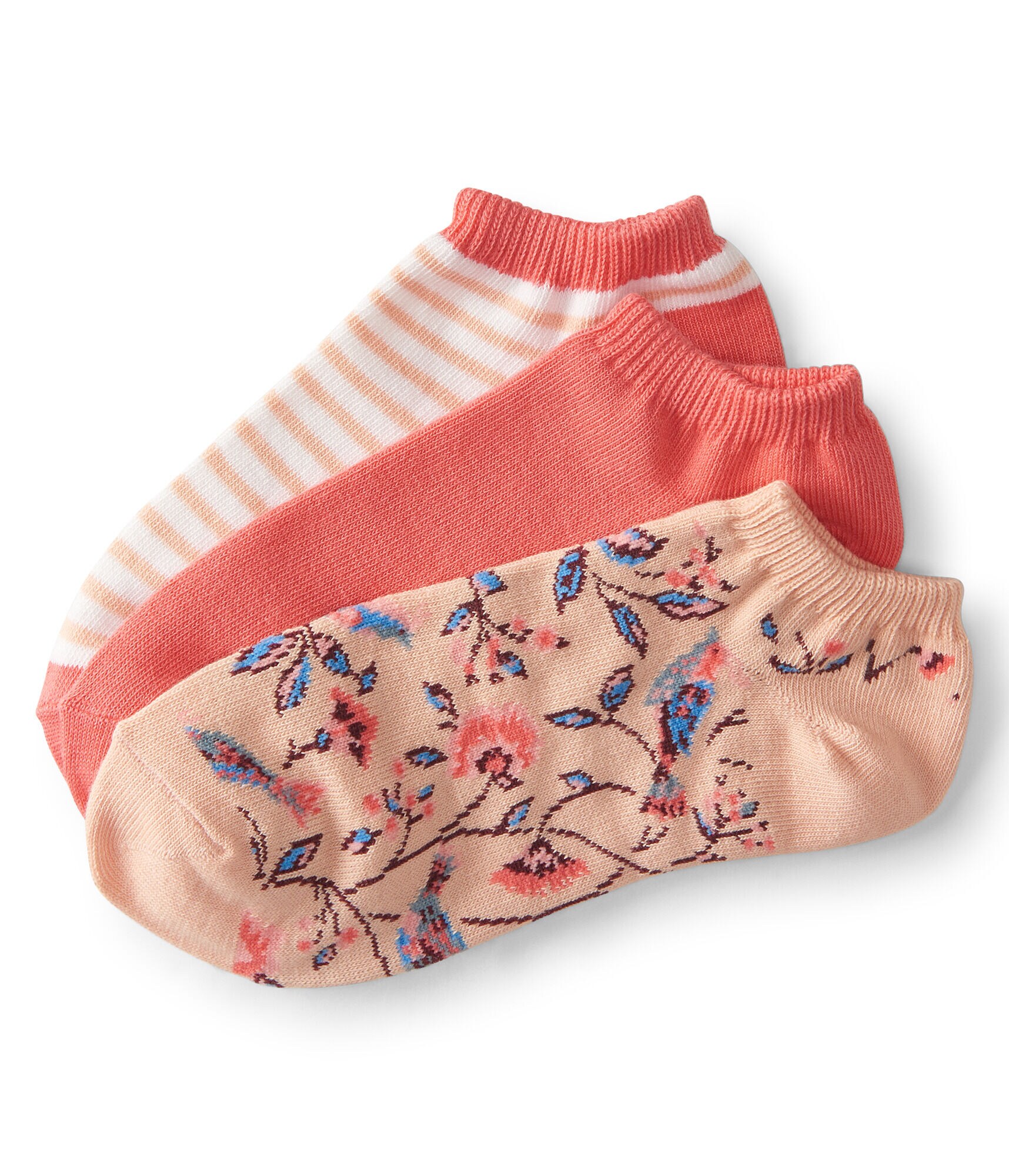 3-Pack Bird, Stripe &amp; Solid Ankle Socks