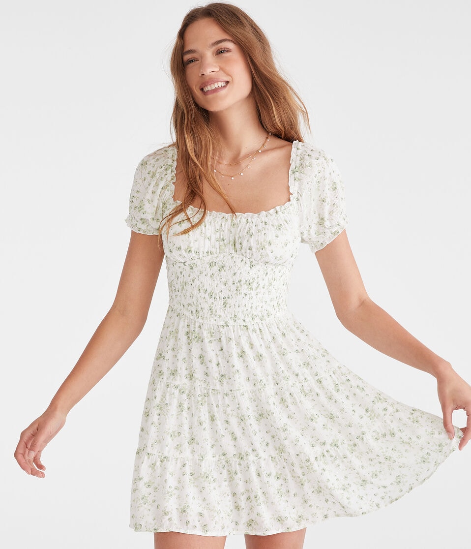 Floral Scoop-Neck Smocked Fit & Flare Dress Floral Scoop-Neck Smocked Fit & Flare Dress