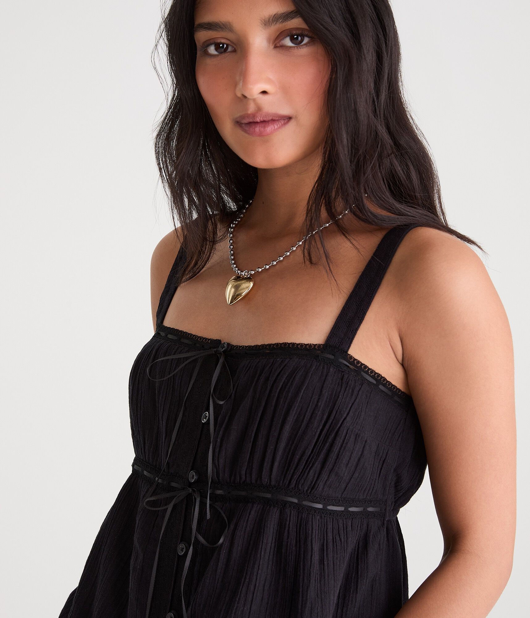 Ribbon Bow Button-Front Tank Top