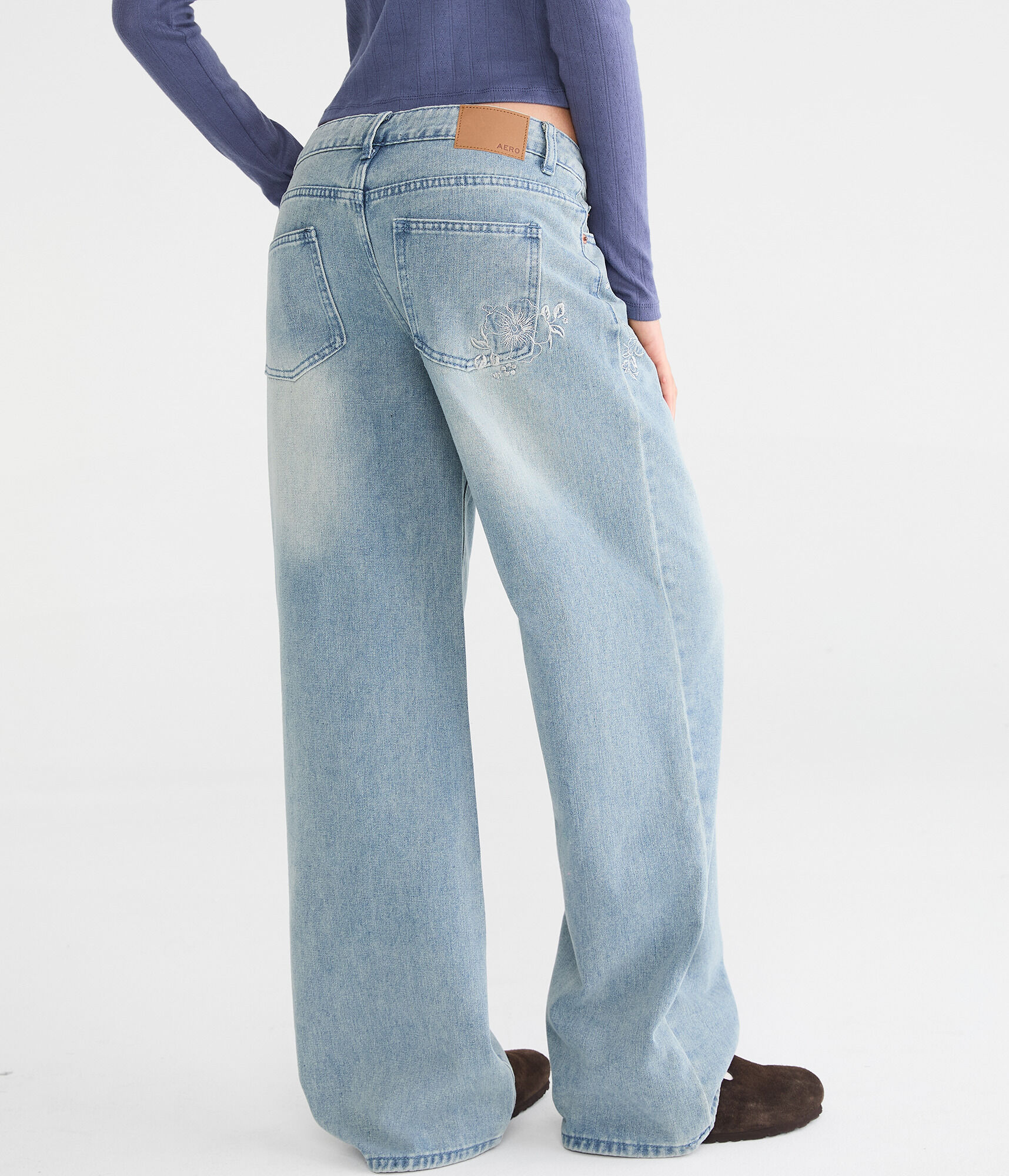 Low-Rise Baggy Wide Leg Hibiscus Jean