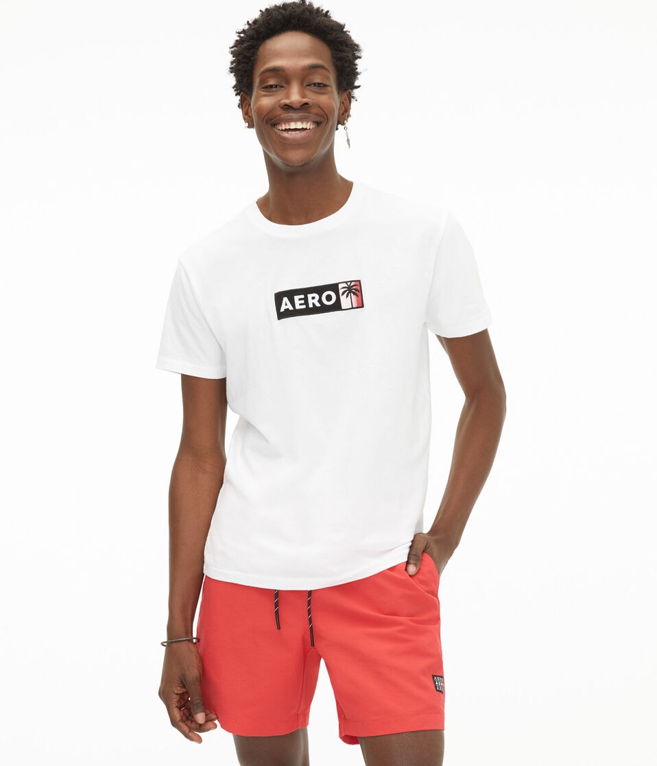Aero Palm Tree Box Logo Appliqué Graphic Tee