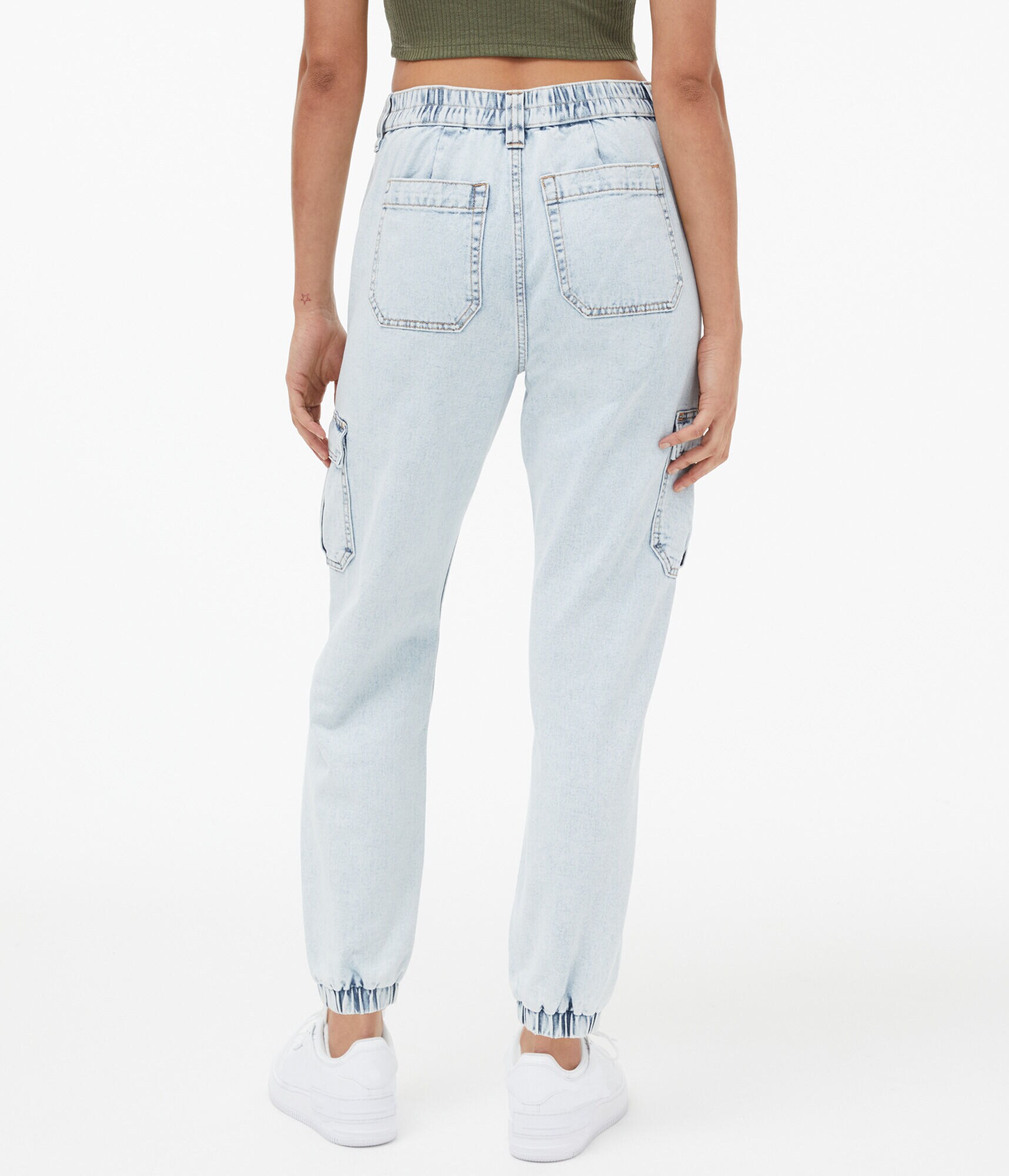 High-Rise Denim Cargo Jogger