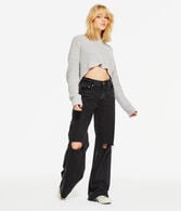 Solid Hooded Cropped V-Neck Sweater