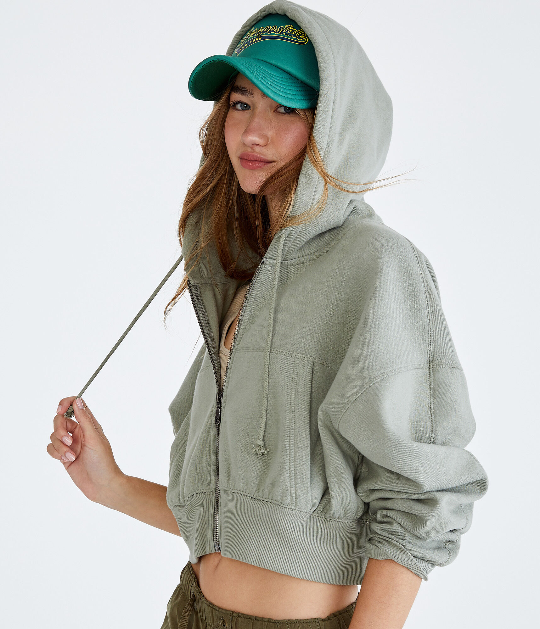 Oversized Cropped Full-Zip Hoodie