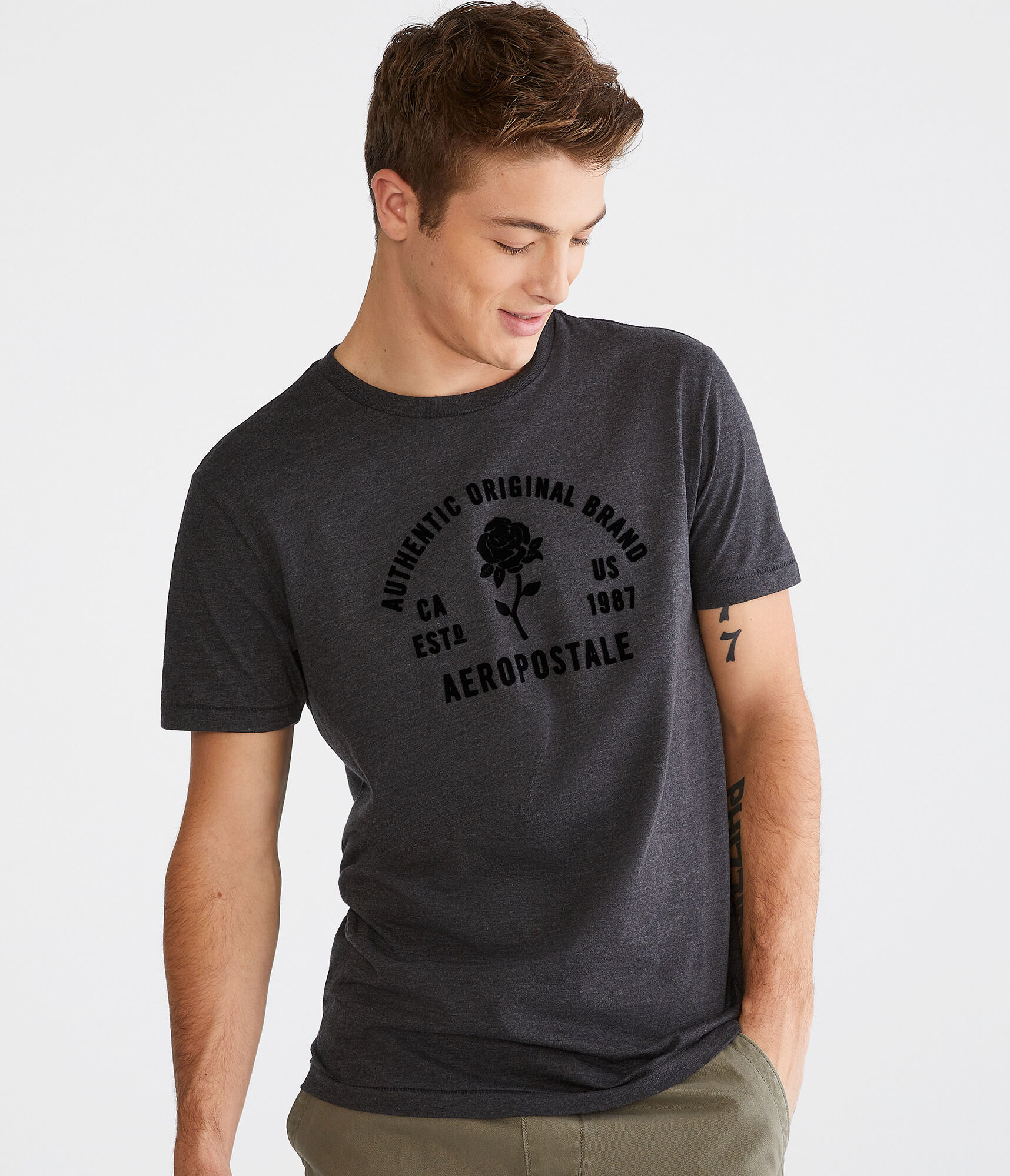 Aeropostale Rose Flocked Graphic Tee