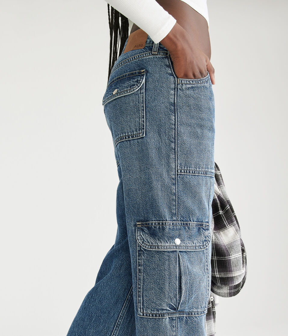 Mid-Rise Wide Leg Utility Cargo Jean