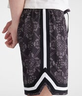 Floral Diamond Print Mesh Shorts 6"