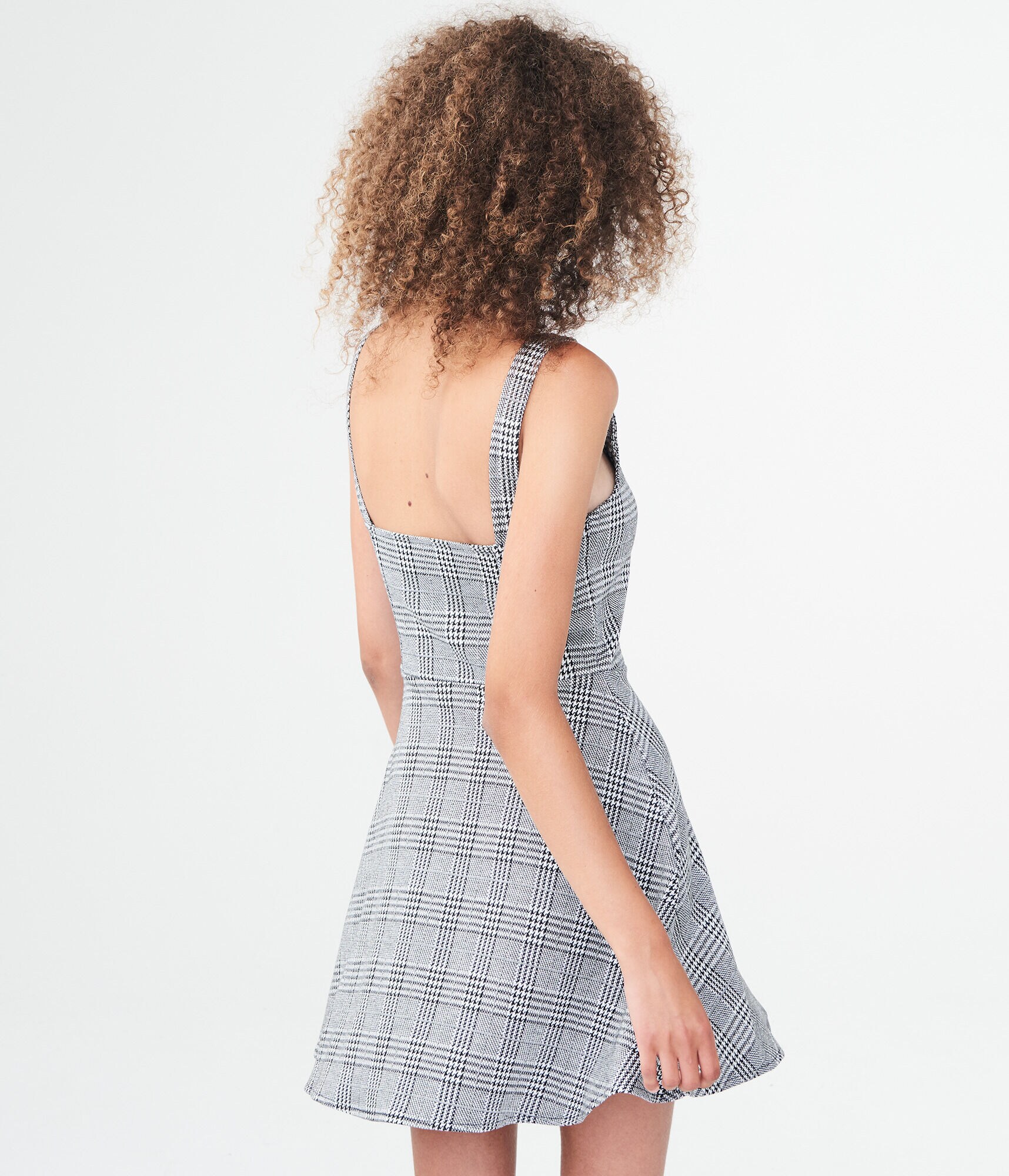 Houndstooth Notch-Neck Fit &amp; Flare Dress