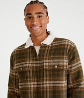 Plaid Sherpa-Lined Full-Zip Shacket