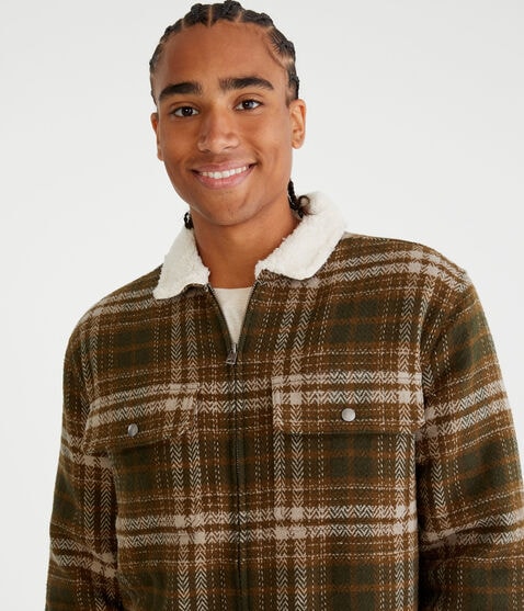 Plaid Sherpa-Lined Full-Zip Shacket