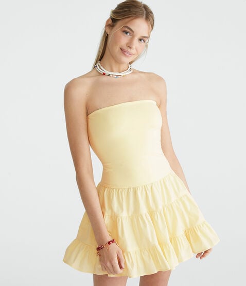 Solid Strapless Tiered Fit & Flare Dress Solid Strapless Tiered Fit & Flare Dress