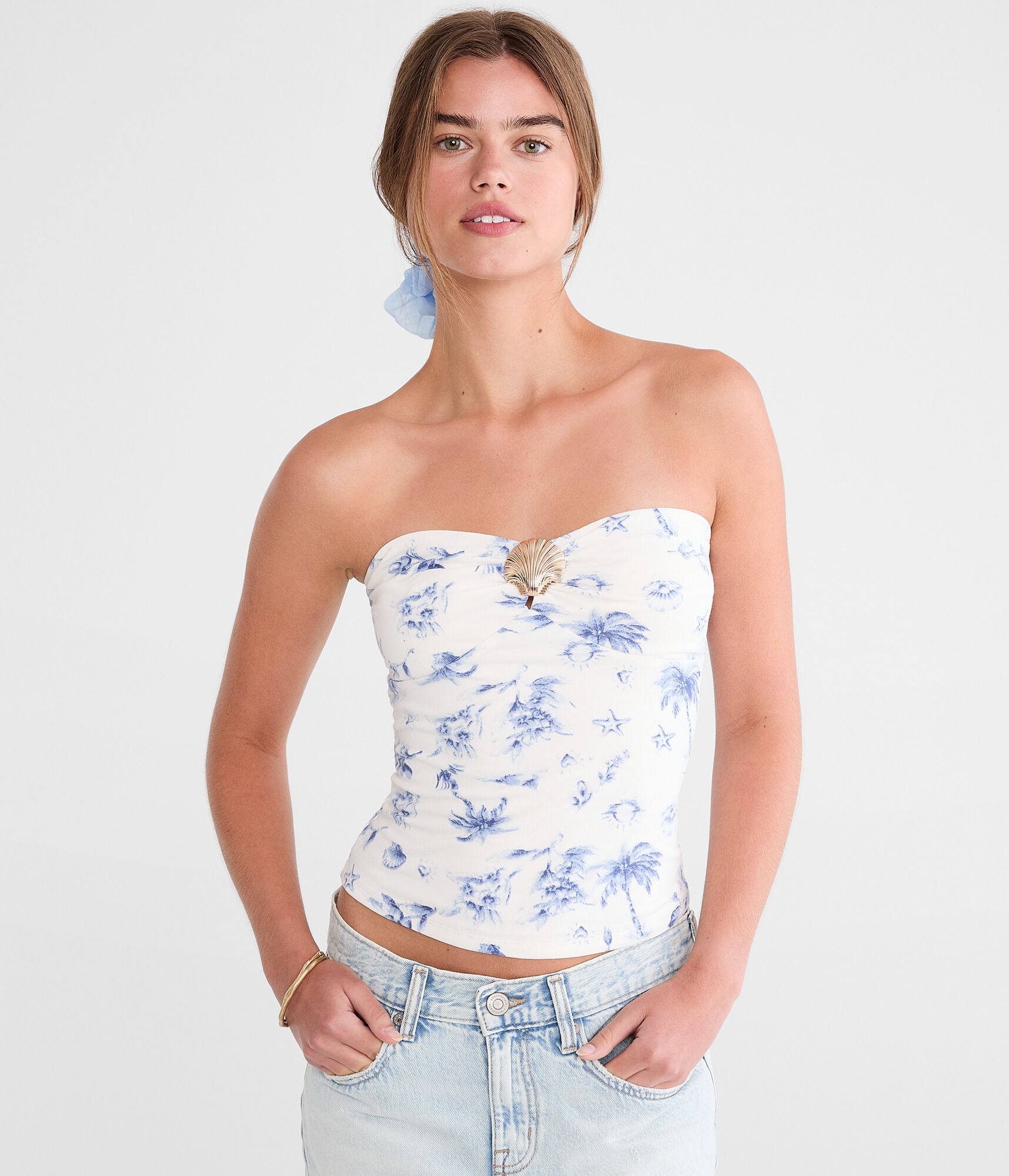 Tropical Print Sea Shell Tube Top