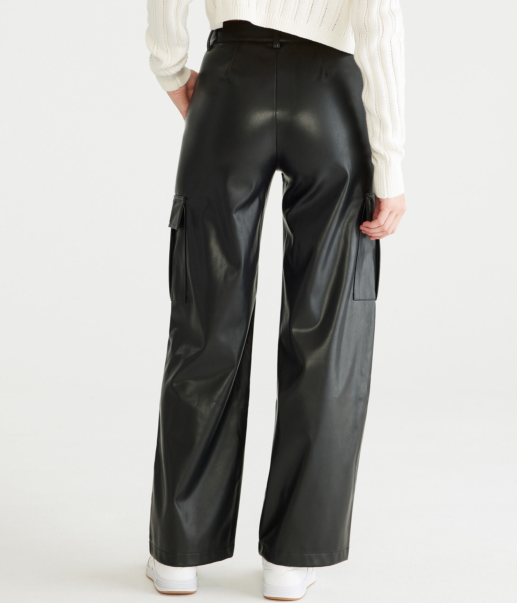 High-Waisted Faux Leather Cargo Pants