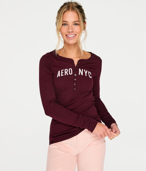 Long Sleeve Aero NYC Graphic Henley