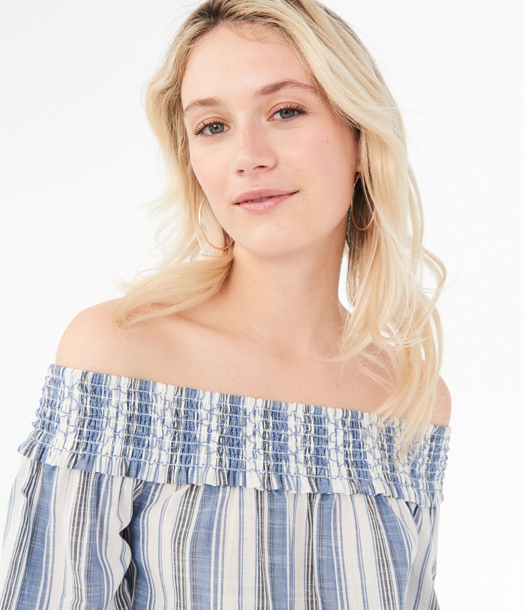 Long Sleeve Striped Off-The-Shoulder Top