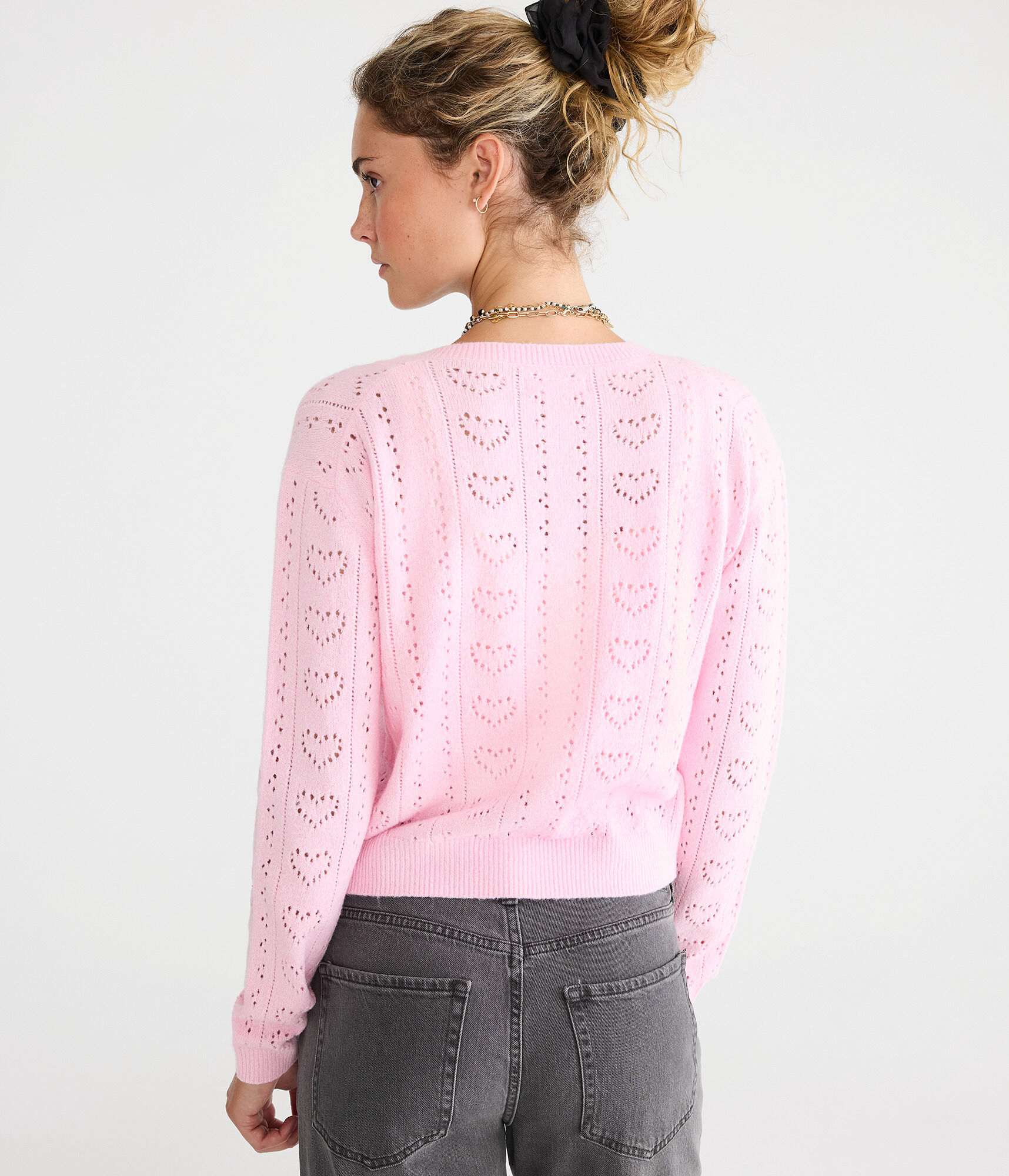 Pointelle Heart Crew Cardigan