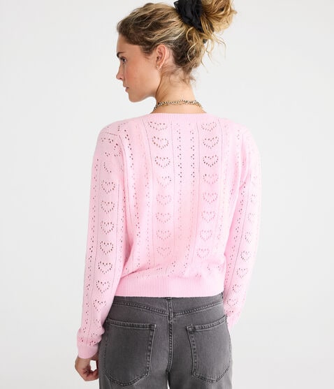 Pointelle Heart Crew Cardigan Pointelle Heart Crew Cardigan