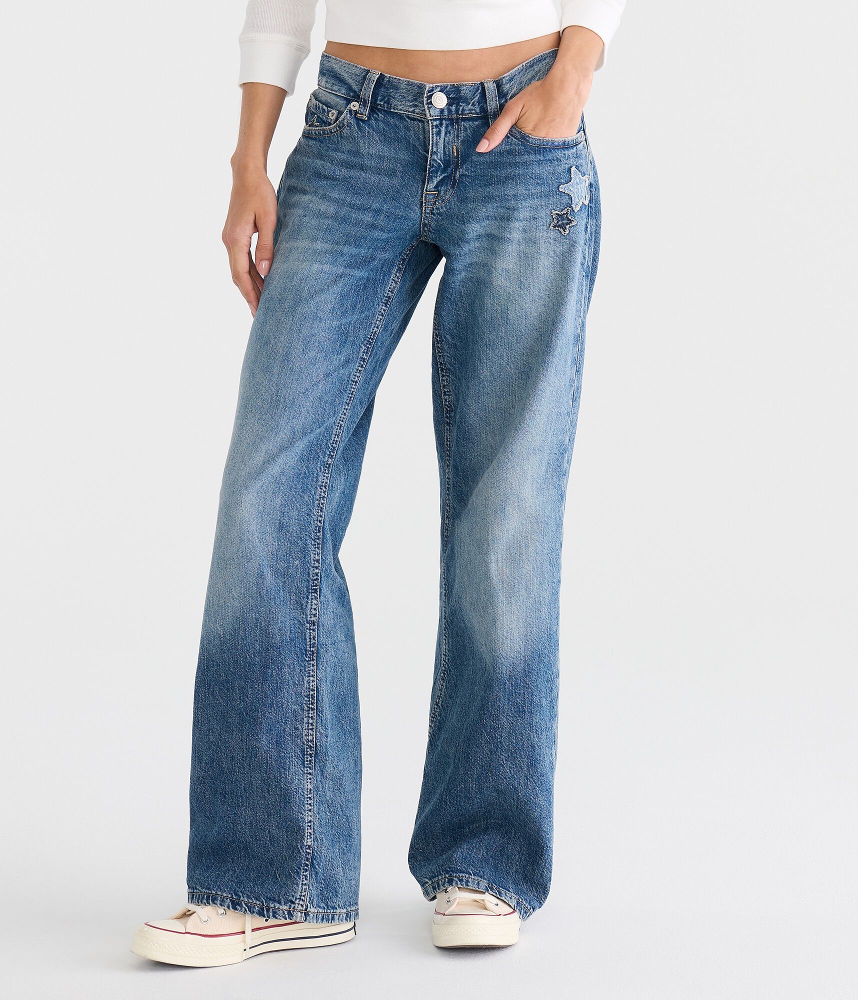 Super Low-Rise Baggy Wide Leg Denim Stars Jean