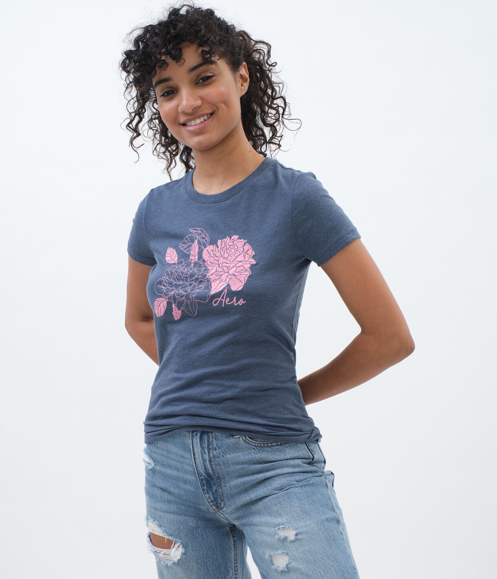 Embroidered Flower Graphic Tee***