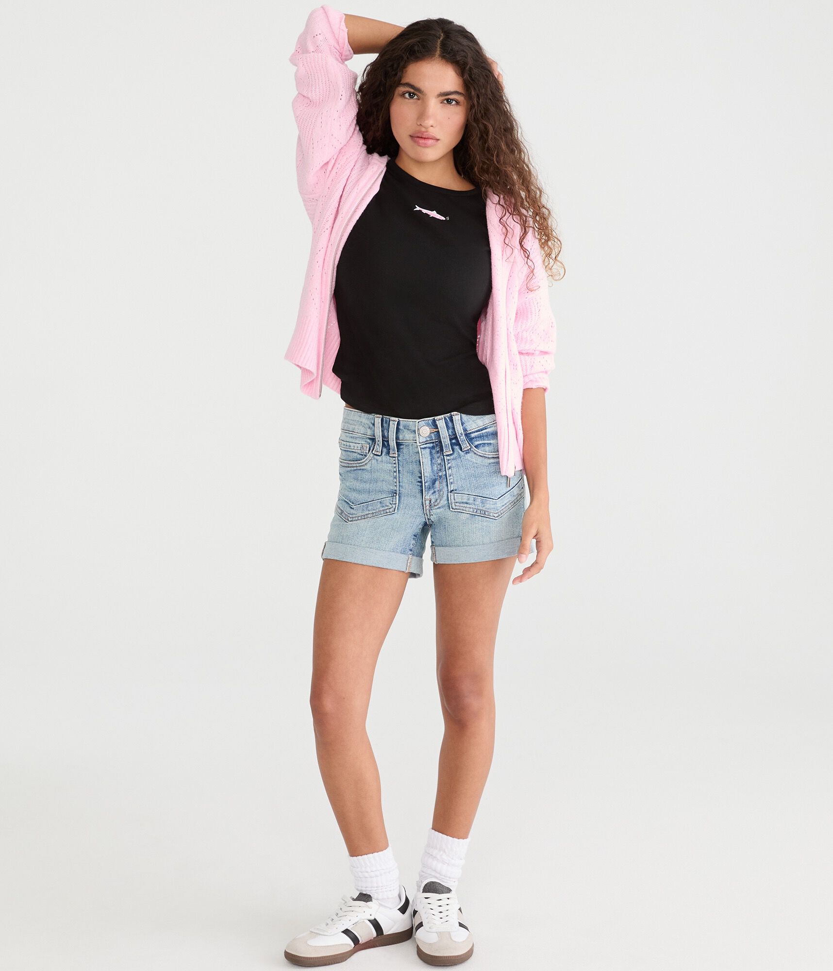 Low-Rise Denim Midi Shorts