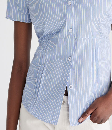 Short Sleeve Striped Poplin Tie-Back Shirt Short Sleeve Striped Poplin Tie-Back Shirt