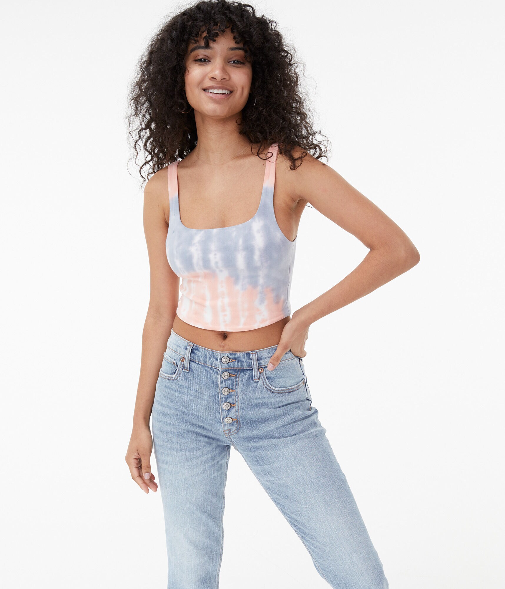 Tie-Dye Square-Neck Cropped Tank***