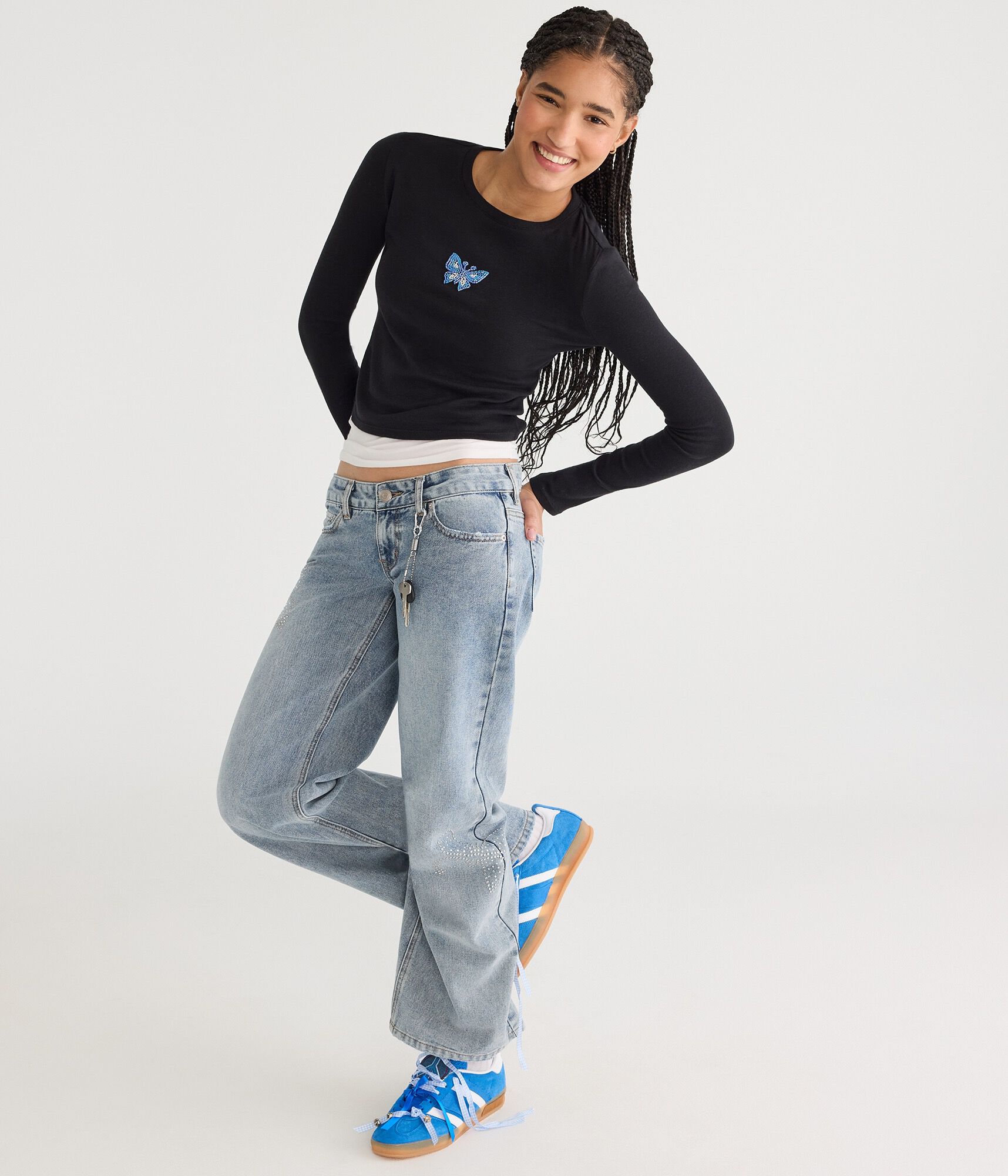 Long Sleeve Beaded Butterfly Top