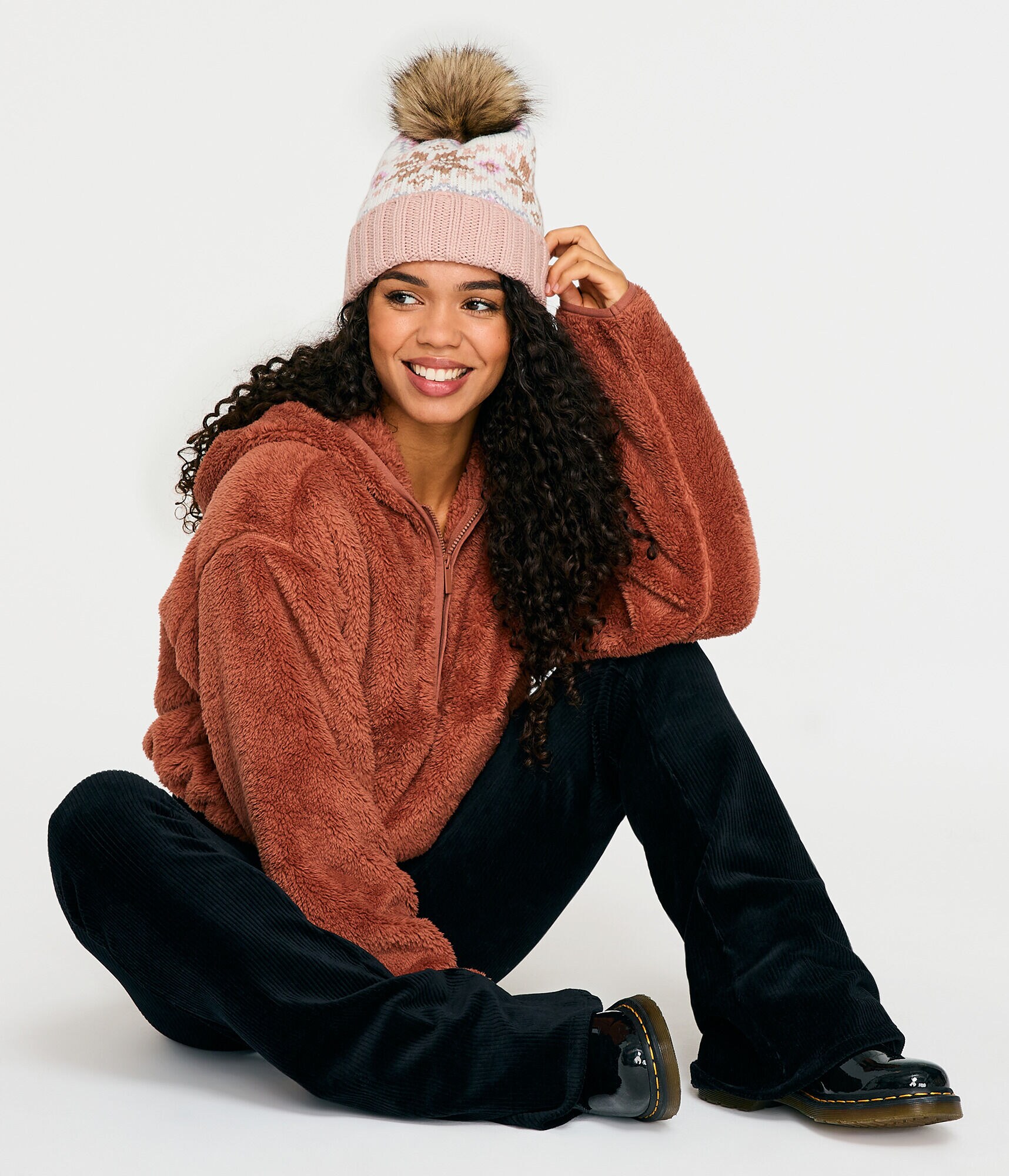 Sherpa Cinched Hooded Half-Zip Pullover