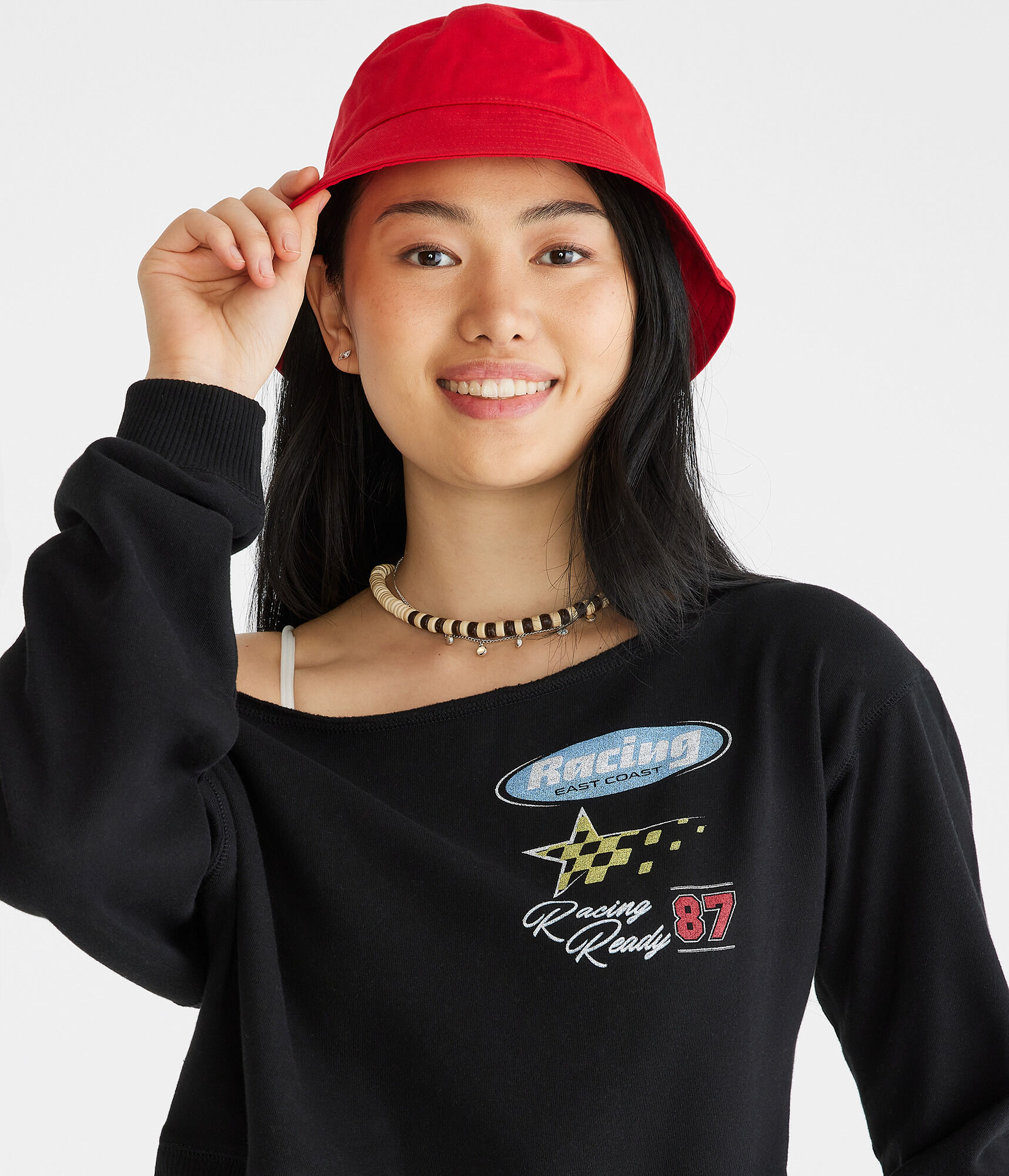 East Coast Racing Cropped Off-The-Shoulder Sweatshirt