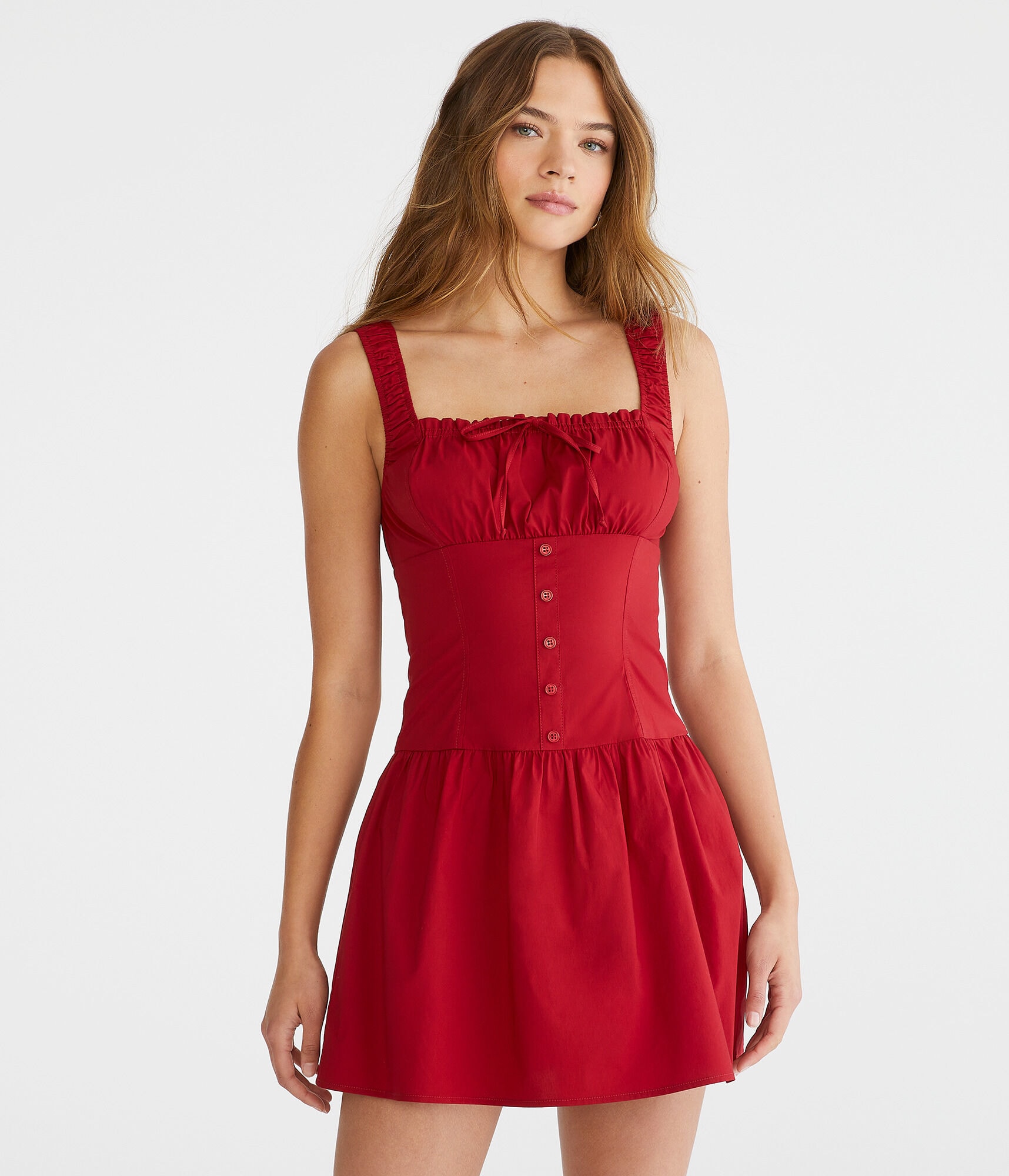 Solid Square-Neck Drop-Waist Mini Dress Solid Square-Neck Drop-Waist Mini Dress